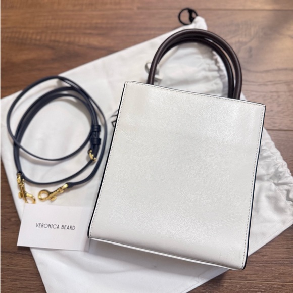 NEW Veronica Beard Mini Shopper Leather Tote Crossbody Bag White Colorblock - Picture 7 of 10